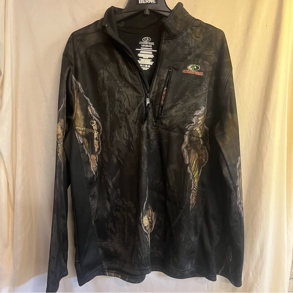 Mossy oak 1/4 Zip Sweatshirt mens size large pockets fleece inside drifit outer